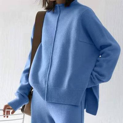 China Autumn Breathable Two-Piece Pants Set Women Sweater Solid Color Casual Knitted Wide-Leg Loose Pants Plus Size Set for sale