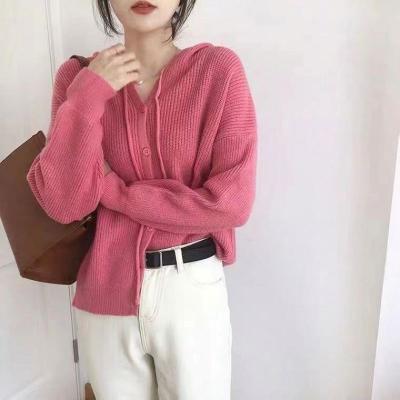 China Springway Autumn Winter Korean Hooded Cardigan Anti-wrinkle V-Neck Loose Girls Knit Coats Sweater Women's Sweaters for sale