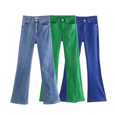 China 2021 new wear women's wear pocket horn denim tight anti-wrinkle pantsZA drop solid color casual soft high waist for sale