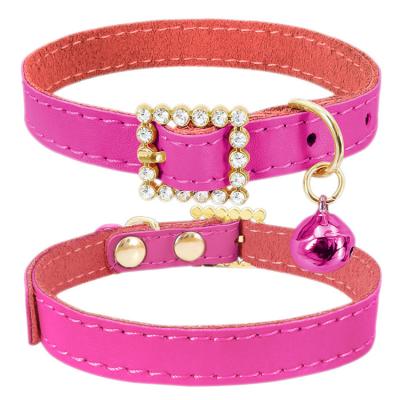 China Viable Manufacturer Wholesale Pet Cat Collars Anti-clogging Real Cowhide Cat Collars With Bells for sale