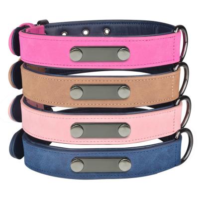 China Dog Collar in Lost-Proof Letters PU Pet Adjustable Leather Pull-Resistant Microfiber Collar Viable for Medium and Large Dogs for sale