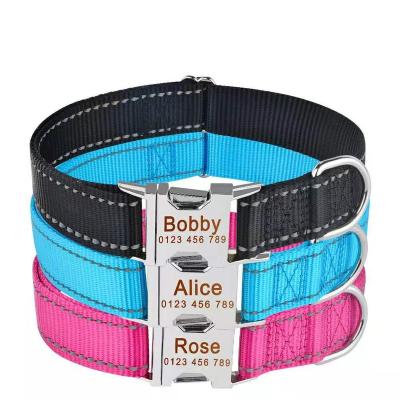 China Custom Sustainable Pet Collar Adjustable Reflective Nylon Webband Engraved Dog Collar for sale