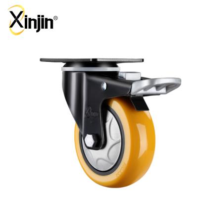 China Flat Free Orange Trolley PU/PVC Polyurethane Wheels 3 Inch 4 Inch 5 Inch With Brake Swivel Plate Wheel Caster for sale