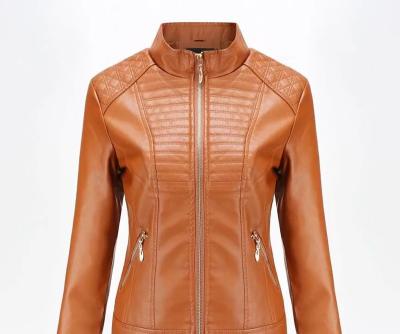China Causal Collar Front Zipper Autumn Outerwear Stand Jackets High Quality Breathable Women's Motorcycle Leather Jacket for sale