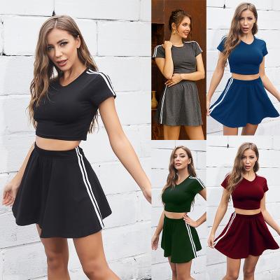 China Wholesale Two Pieces QUICK DRY 2022 Summer Casual Two Piece Skirt Fashion Stripe Women Girls Sets for sale