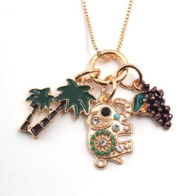 China Cute Kids Girls Elephant Grape Coconut Tree Pendants Necklace Long Charm Chain Kids Fashion Alloy Chain Necklace for sale