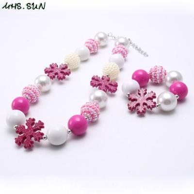 China Wholesale Cute Kid Kids Chunky Snowflake Acrylic Rhinestone Beaded Jewelry Set Necklace Bracelets Cute For Girls Baby for sale