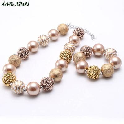 China Charming Cute Style Rhinestone Pearl Beads Chunky Beaded Jewelry Set For Girls Kids Necklace Bracelet Children's Wholesale for sale