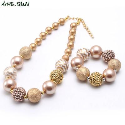 China Acrylic Chunky Beaded Jewelry Set Wholesale Price Kids Girls Cute Rhinestone Style Beaded Necklace Bracelets Necklace for sale