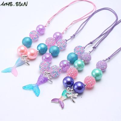 China Colorful Chunky Beads Necklace For Child Mermaid Dragonfly Tail Rope FASHIONABLE Cute Pendant Adjustable Babies Party Gift for sale