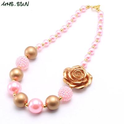 China Wholesale FASHIONABLE Girls Kids Chunky Beads Necklace Fashion Rose Gold Color Pink Flower Bead Beads Necklace Handmade Jewelry for sale