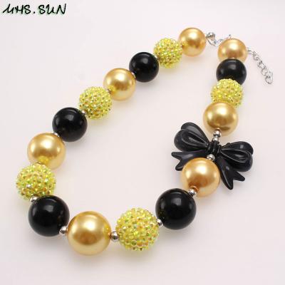 China Wholesale Chunky Beads Necklace With Cute Bowknot Girls FASHIONABLE Kids Acrylic Beaded Necklace Handmade Party Jewelry for sale