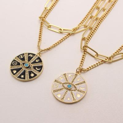 China New Women Girl Style Zircon Eye Necklace Trendy Fashion Religious Pendant Gold Plated Necklace Vintage Jewelry Chain Wholesale for sale