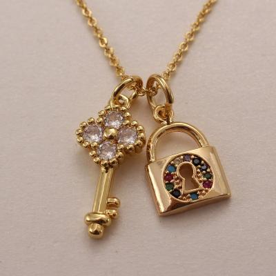 China MHS.SUN FASHIONABLE Luxury Women Lock And Key Chocker Necklace Mosaic AAA Pendant Cubic Zircon For Fashion Charm Ladies CZ Pendant Jewelry for sale