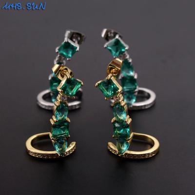 China MHS.SUN Style Mosaic Zircon Stud Earrings Gold/Silver Color Fashion Women Fashion Women's Luxury 3A CZ Ear Jewelry Accessories for sale