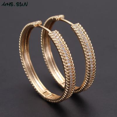 China MHS.SUN NEWEST FASHION Women Cubic Zircon Circle Earrings Fashion Gold Plated Round Loop Earrings For Girls Party Jewelry Wholesale for sale