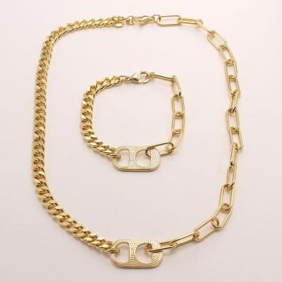 China Punk/Fashion Women Fashion Alloy Chain Necklace Bracelet Vintage 18K Gold Plated Jewelry Set For Girls Party Gifts Wholesale Price for sale