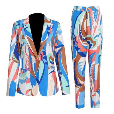 China 2022 Women's Business Wear Spring Blazer Breeches Suit Set Breathable Art Printing Women's Suits And Tuxedos Casual Breeches Suits for sale