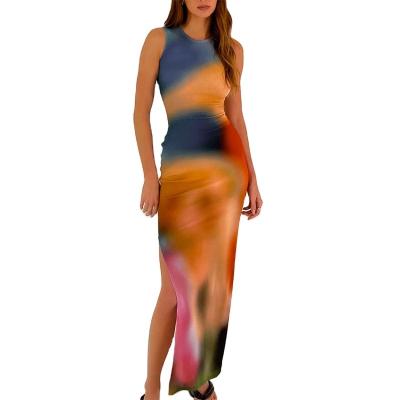 China 2022 new arrivals summer women's simple casual dresses anti-static round tie dye collar long casual dresses for sale