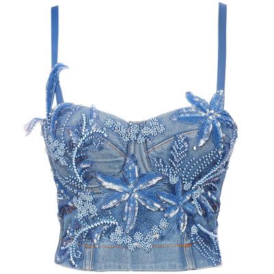 China 2022 New Arrival Fashion Summer Breathable Denim Beading Fashionable Design Women's Bustier Corset Woman Tops for sale