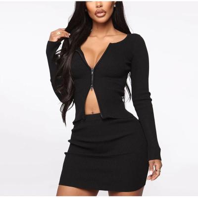 China 2020 new arrivals summer collection breathable women knitted two pieces set skirt tracksuits for lady for sale