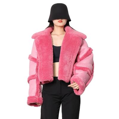 China 2021 Anti-wrinkle newcomers winter fashion trending wholesale high street women contrast casual suede sherpa jacket puff jacket for sale