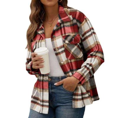 China Spring 2022 new arrivals women's clothing sheet waterproof plaid printed shacket woman in spring jackets and coats for sale