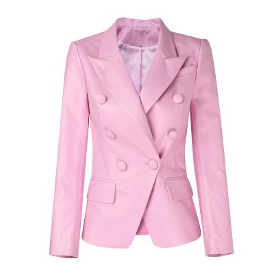 China 2022 New Arrivals Fashion Blazer Women Vegan Leather Women's Anti-Shrink Jacket Pink Simple Leather Jacket for sale