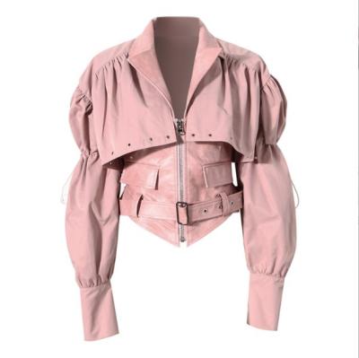 China 2022 New Arrivals Fashion PU Women Detachable Design Leather Anti-shrink Blazer Slim Jacket Ladies for sale