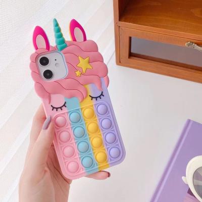 China Unicorn Fidget Reliver Stress Toys Shockproof Phone Case For iPhone 6 7 8 Plus Push Bubble Stir Pro Toys Silicone Antistress Cover 11 for sale