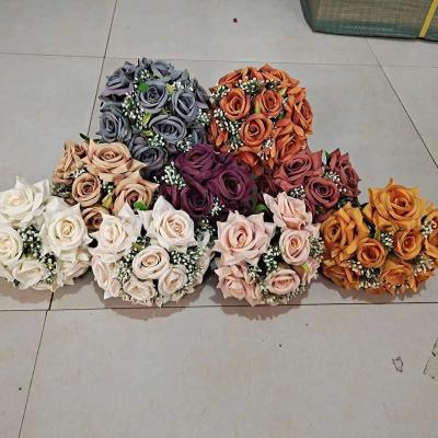 China Natural Hot Selling Artificial Flower 9 Head Velvet Rose Touch Flower For Wedding Decor for sale