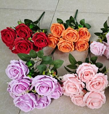 China Natural touch hot sale artificial flower single velvet rose flower for wedding decor for sale