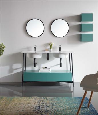 China Modern High Quality Elm Green Color Resin Basin Bathroom Vanity Cabinet for sale