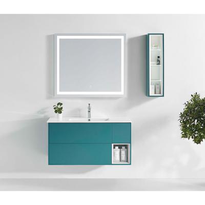 China ANAQ Modern Classic Italian Blue Ceramic Basin Solid Wood Bathroom Cabinet With Led Mirror for sale