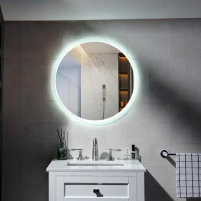 China ANAQ Illuminated Wall Mounted Frosted Glass Lighting Brighter Led Round Bathroom Mirror for sale