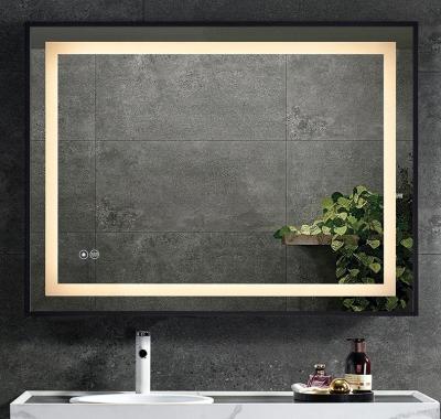 China Bright Modern Luxury Wall Mirrors Smart Touch Sensor Aluminum Rectangle LED Bath Mirror for sale