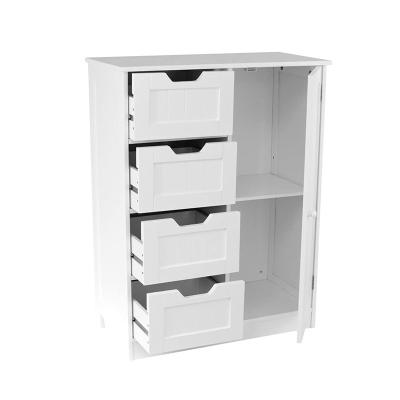 China Modern Bathroom Closet 4 Drawer 1 Door Floor Standing Cabinet Unit Storage Wood, White for sale