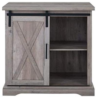 China (Other) Adjustable Farmhouse Sliding Barn Door Accent Wood Chest Coffee Station Buffet Home Storage Cabinet in Gray Wash for sale