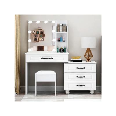 China Home Furniture Dressing Table (Other) Makeup Designs Wooden Mirror Adjustable With Drawer Set Modern White for sale