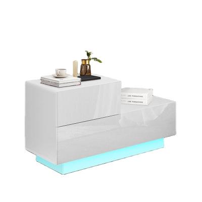 China Nordic Adjustable Hot Selling New Design(Size) Led Bedside Table 2 Drawer Light Modern Wooden Nightstand for sale