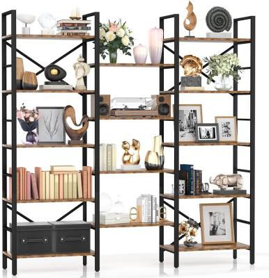 China Kd Style Modern Rustic Tall Industrial Triple 5 Tier Wide Shelf Bookcase Furniture for Living Room and Home Office, Vintage for sale