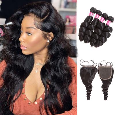 China Raw Unprocessed Body Wave 100% Virgin Cuticle Aligned Hair Extensions , Peruvian Bulk Hair Loose Wave Bundles With Lace Closure for sale