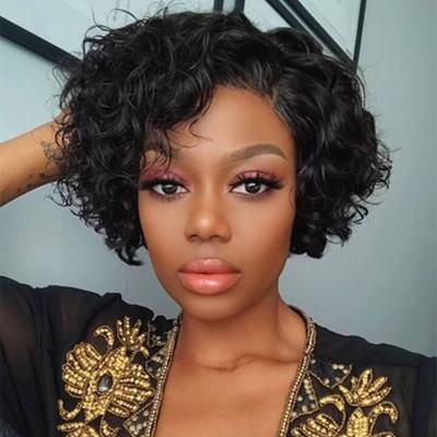 China Wholesale 6inch Bob Remy Short Hair Swiss J Shape Braided Wigs, 100% Brazilian Raw Hair Weave Curly Pixie Cut T Shape Lace Wig for sale