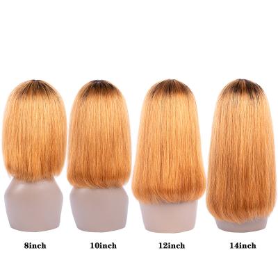 China Colored Natural Blonde Hair T1b 27 Short Peruvian Silky Straight Virgin Ombre Wave Bob Wigs Straight For Black Women With Bangs for sale