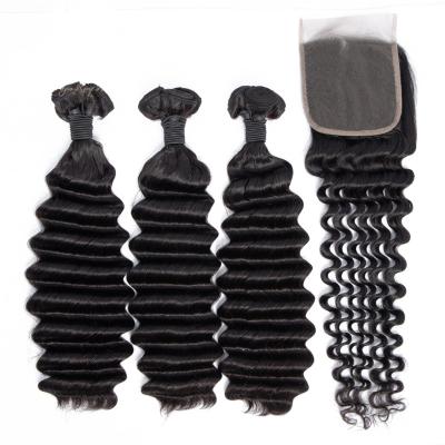 China Fumi Deep Wave 100% Cheap Brazilian Virgin Hair Remy Cuticle Aligned Double Drawn Fumi Deep Wave Curly Bundles With Closure for sale