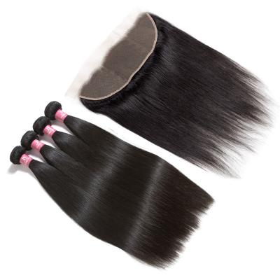 China Silky Straight Wave 100% Virgin Mink Straight Peruvian Cuticle Aligned Raw Hair 40 Inch Bundles With Ear To Ear Frontal Closure for sale