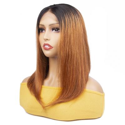 China 10 Inch Peruvian Human Hair Highlight 1b/27 Color Hair Wig 100% Colored Hair Wholesale Straight Lace Front Bob Wig for sale