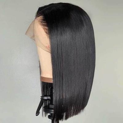 China Cheap Straight Thick Brazilian Virgin Hair10 Inch Remy Remy Pre Plucked Bob Wig Short 13x6x2 Human Lace Front Wig for sale