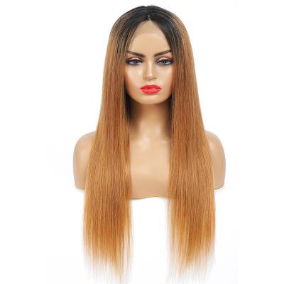 China Hot Sale Brazilian Lace Front Wig For Women 100% Virgin Human Hair T1b 27 Ombre Brown Color Hair Straight Wig For Women for sale