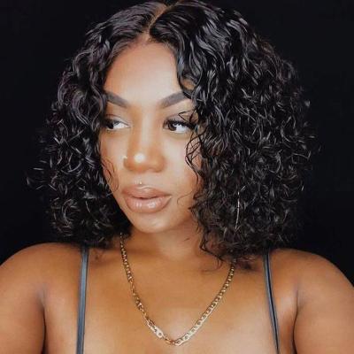 China 100% Density Brazilian Water Wave Curly Hair T Part Wig 100% Brazilian Lush Curly Lace Front Wig 150% 180% Virgin Hair Lace Wig for sale